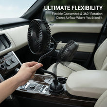 Laden Sie das Bild in den Galerie-Viewer, USB-betriebener Autoventilator mit Schwanenhals, geräuscharm, 3 Geschwindigkeitsstufen, verstellbar, tragbarer Wagenventilator für Getränkehalter im Auto, 12,7 cm (5 Zoll) Durchmesser, 360°-Drehung, Fahrzeugkühlung