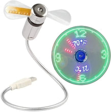 Laden Sie das Bild in den Galerie-Viewer, LED-Uhr-USB-Ventilator mit Temperaturanzeige – Tragbarer Mini-Schwanenhalsventilator für Büro, Zuhause und Reisen