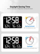 Laden Sie das Bild in den Galerie-Viewer, Digitale Wanduhr, 13-Zoll-Display, einstellbare Helligkeit, Kalenderanzeige mit Wochentag und Datum, Sommerzeit, Alarmen, Luftfeuchtigkeit und Temperaturanzeige.