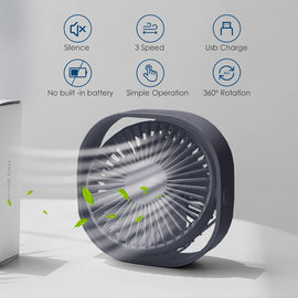 Kleiner, leiser und tragbarer USB-Ventilator, nur mit USB-Anschluss (keine Batterie), 3 Geschwindigkeitsstufen, 360° drehbar, ideal für Zuhause.