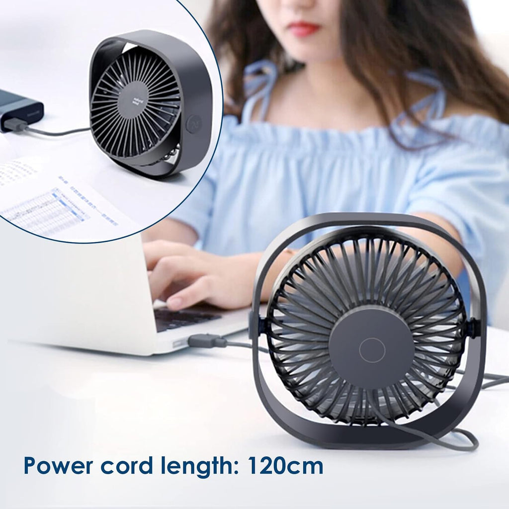 Kleiner, leiser und tragbarer USB-Ventilator, nur mit USB-Anschluss (keine Batterie), 3 Geschwindigkeitsstufen, 360° drehbar, ideal für Zuhause.