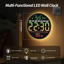 Laden Sie das Bild in den Galerie-Viewer, Digitale LED-Wanduhr mit Timer, Sekundenanzeige, Temperaturanzeige, Datumsanzeige, Sommerzeitanzeige, Nachtlicht, RGB-Farbanzeige, Wecker, 5-stufiger Displayhelligkeit, Digitaluhr