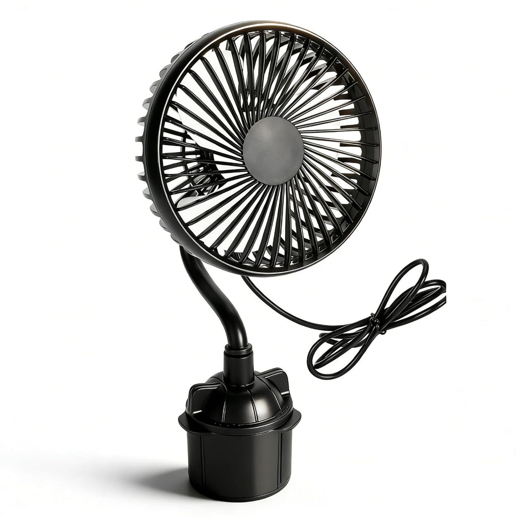 USB-betriebener Autoventilator mit Schwanenhals, geräuscharm, 3 Geschwindigkeitsstufen, verstellbar, tragbarer Wagenventilator für Getränkehalter im Auto, 12,7 cm (5 Zoll) Durchmesser, 360°-Drehung, Fahrzeugkühlung