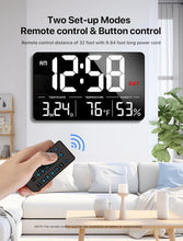 Laden Sie das Bild in den Galerie-Viewer, Digitale Wanduhr, 13-Zoll-Display, einstellbare Helligkeit, Kalenderanzeige mit Wochentag und Datum, Sommerzeit, Alarmen, Luftfeuchtigkeit und Temperaturanzeige.