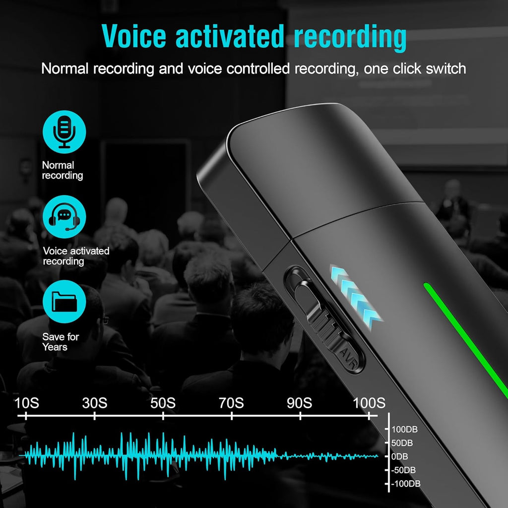 Sprachgesteuertes Aufnahmegerät, Diktiergerät, Sprachmemo-Gerät, USB-Digital-Audio-Notizgerät mit Wiedergabefunktion, Ein-Klick-Bedienung, 25 Tage Standby-Zeit