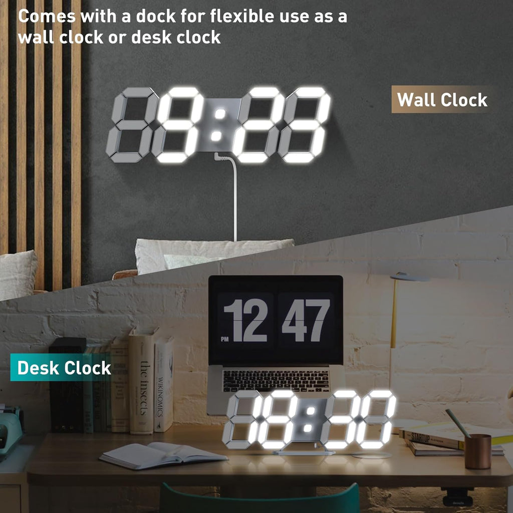 3D-LED-Digitaluhr für Wand und Tisch mit Fernbedienung für Küche, Schlafzimmer und Büro, 24,6 cm (9,7 Zoll) LED-Nachtlicht mit einstellbarer Helligkeit