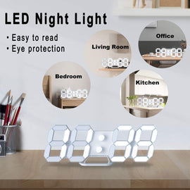 3D-LED-Digitaluhr für Wand und Tisch mit Fernbedienung für Küche, Schlafzimmer und Büro, 24,6 cm (9,7 Zoll) LED-Nachtlicht mit einstellbarer Helligkeit