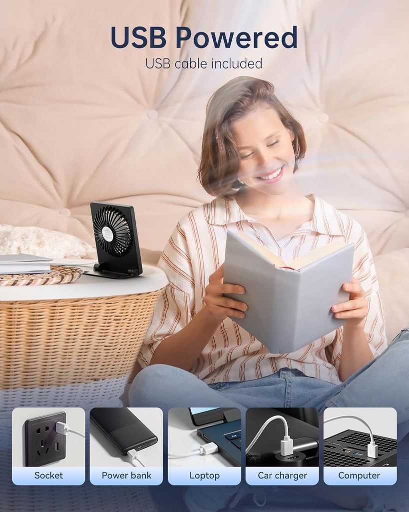 Mini-Tischventilator, USB-betrieben, tragbar, kleiner persönlicher Ventilator, 3 Geschwindigkeitsstufen, starker Luftstrom, Tischventilator für Reisen, Zuhause, Büro, Schlafzimmer, Schreibtisch