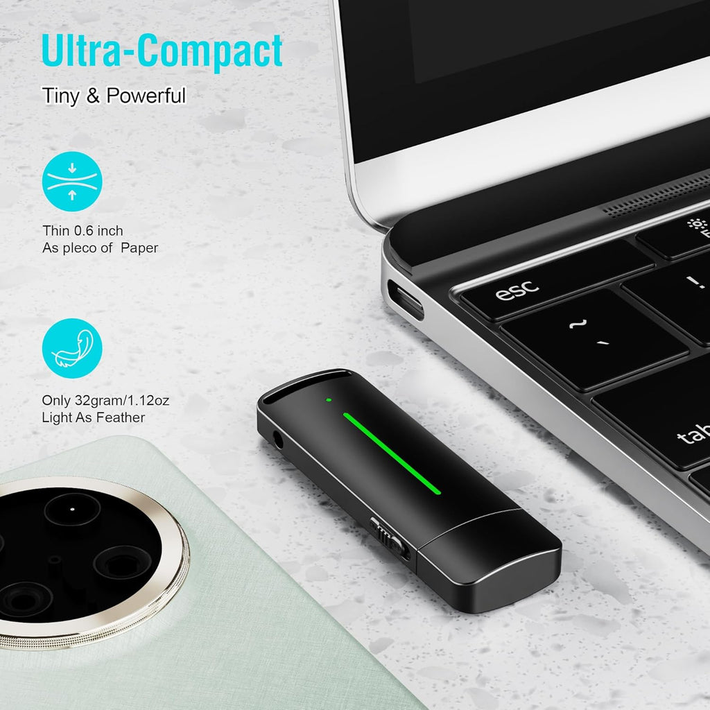 Sprachgesteuertes Aufnahmegerät, Diktiergerät, Sprachmemo-Gerät, USB-Digital-Audio-Notizgerät mit Wiedergabefunktion, Ein-Klick-Bedienung, 25 Tage Standby-Zeit